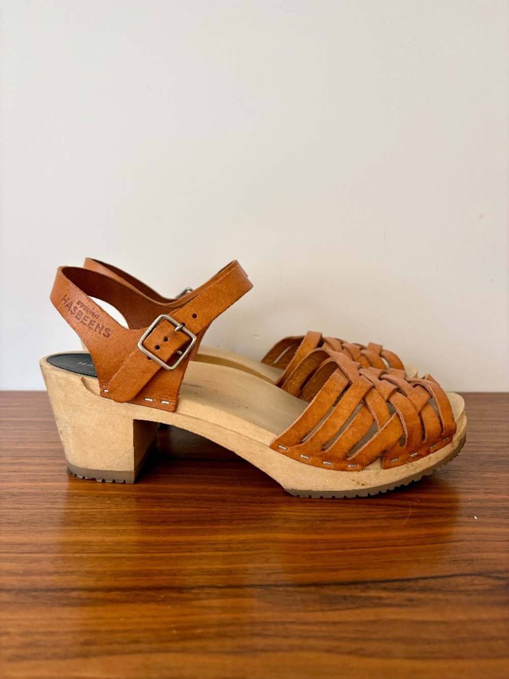 Swedish Hasbeens Braided High Clog Sandals, Nature Tan Leather, EU 40(Fits US 8)